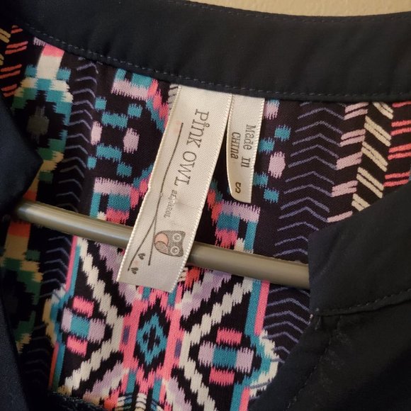 Pink Owl Apparel Navy Blue Top with Tribal - Picture 3 of 4